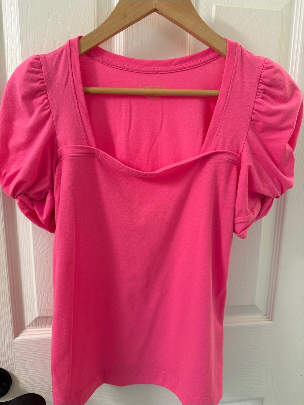 Lilly Pulitzer Hot Pink Puff Sleeve Square-Neck Top
